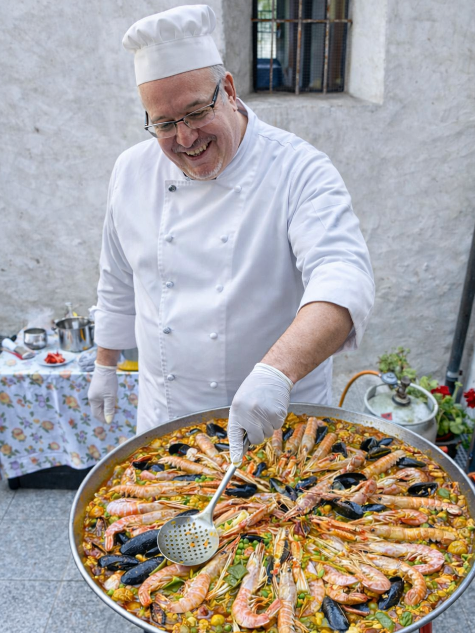 Chef preparando paella